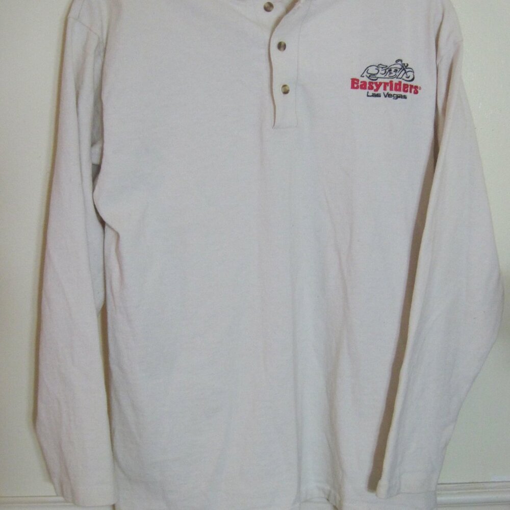 Vintage-EASYRIDER USA Mens Size M-Cream-Long Sleeve Pullover Shirt-1/4 Button Up